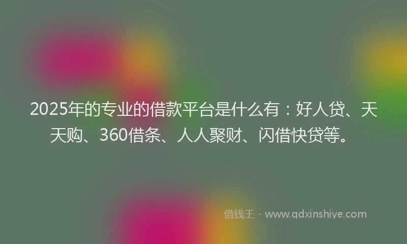 2025年的专业的借款平台是什么有：好人贷、天天购、360借条、人人聚财、闪借快贷等。