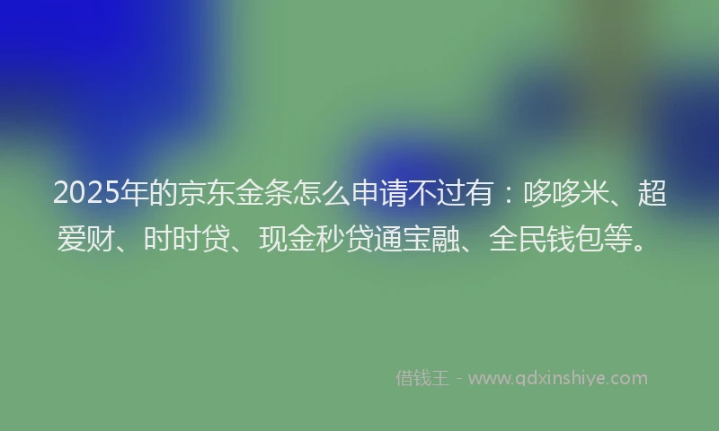 2025年的京东金条怎么申请不过有：哆哆米、超爱财、时时贷、现金秒贷通宝融、全民钱包等。