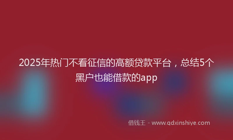 2025年热门不看征信的高额贷款平台，总结5个黑户也能借款的app