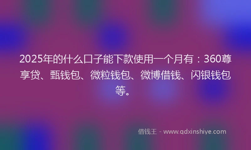 2025年的什么口子能下款使用一个月有：360尊享贷、甄钱包、微粒钱包、微博借钱、闪银钱包等。