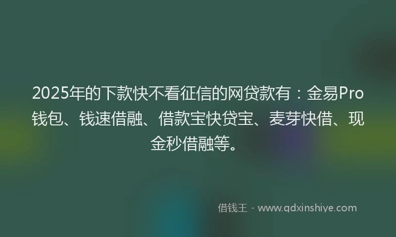 2025年的下款快不看征信的网贷款有：金易Pro钱包、钱速借融、借款宝快贷宝、麦芽快借、现金秒借融等。