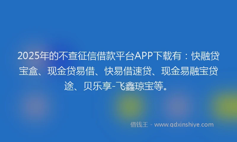 2025年的不查征信借款平台APP下载有：快融贷宝盒、现金贷易借、快易借速贷、现金易融宝贷途、贝乐享-飞鑫琼宝等。