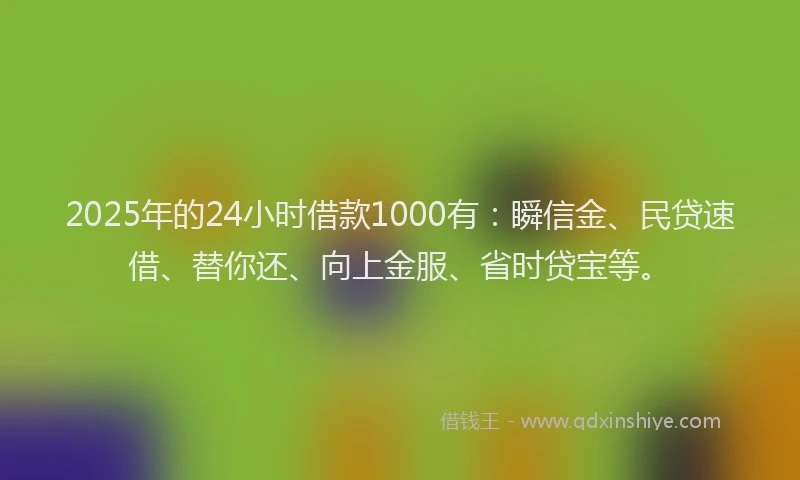 2025年的24小时借款1000有：瞬信金、民贷速借、替你还、向上金服、省时贷宝等。