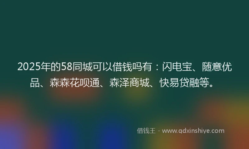 2025年的58同城可以借钱吗有：闪电宝、随意优品、森森花呗通、森泽商城、快易贷融等。