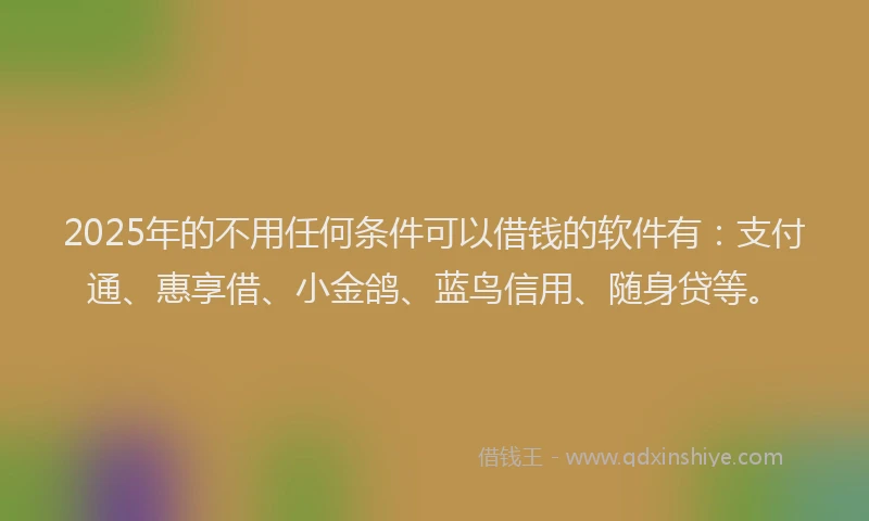 2025年的不用任何条件可以借钱的软件有：支付通、惠享借、小金鸽、蓝鸟信用、随身贷等。