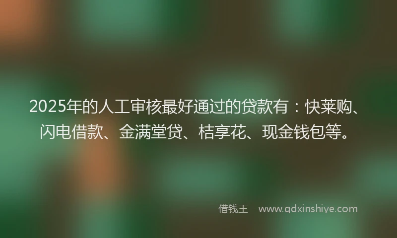 2025年的人工审核最好通过的贷款有：快莱购、闪电借款、金满堂贷、桔享花、现金钱包等。
