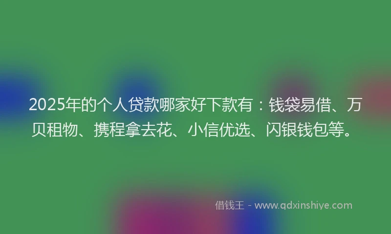 2025年的个人贷款哪家好下款有：钱袋易借、万贝租物、携程拿去花、小信优选、闪银钱包等。