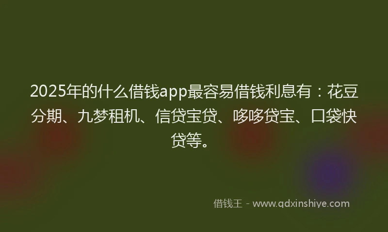 2025年的什么借钱app最容易借钱利息有：花豆分期、九梦租机、信贷宝贷、哆哆贷宝、口袋快贷等。