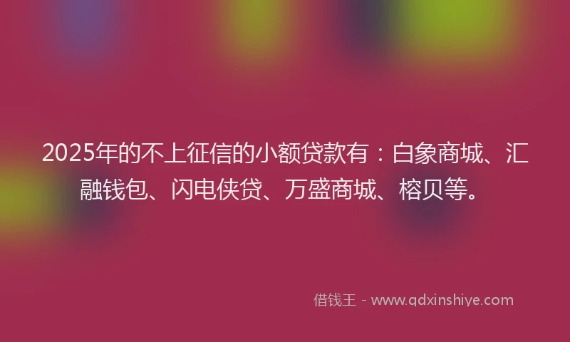 2025年的不上征信的小额贷款有：白象商城、汇融钱包、闪电侠贷、万盛商城、榕贝等。