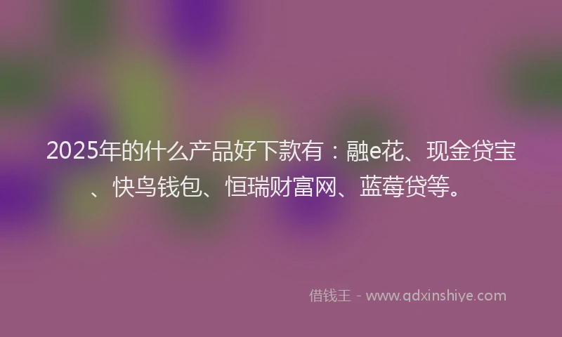 2025年的什么产品好下款有：融e花、现金贷宝、快鸟钱包、恒瑞财富网、蓝莓贷等。