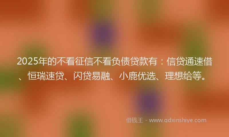 2025年的不看征信不看负债贷款有：信贷通速借、恒瑞速贷、闪贷易融、小鹿优选、理想给等。