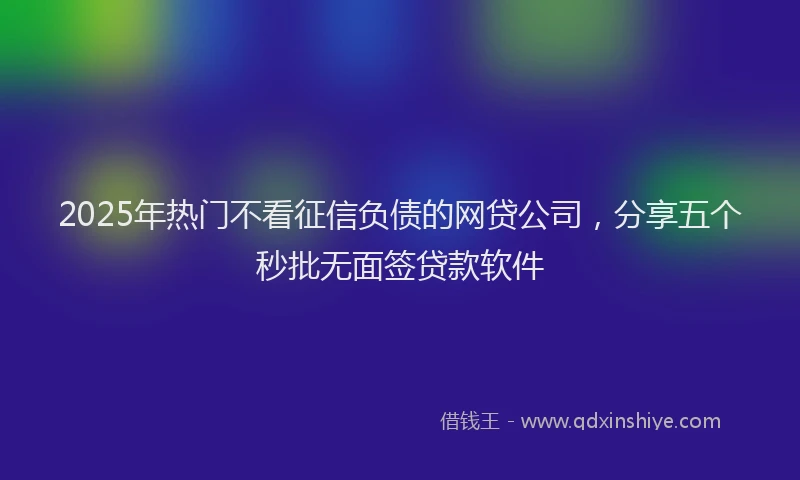 2025年热门不看征信负债的网贷公司，分享五个秒批无面签贷款软件
