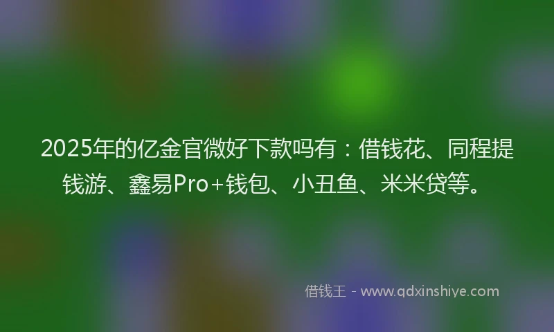 2025年的亿金官微好下款吗有：借钱花、同程提钱游、鑫易Pro+钱包、小丑鱼、米米贷等。