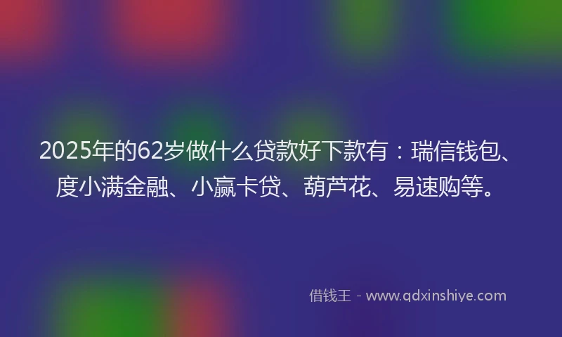 2025年的62岁做什么贷款好下款有：瑞信钱包、度小满金融、小赢卡贷、葫芦花、易速购等。