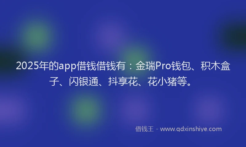 2025年的app借钱借钱有：金瑞Pro钱包、积木盒子、闪银通、抖享花、花小猪等。