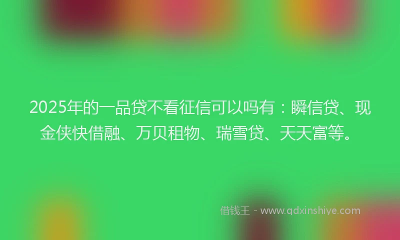 2025年的一品贷不看征信可以吗有：瞬信贷、现金侠快借融、万贝租物、瑞雪贷、天天富等。