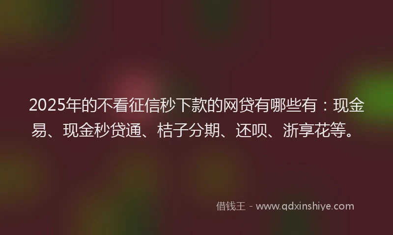 2025年的不看征信秒下款的网贷有哪些有：现金易、现金秒贷通、桔子分期、还呗、浙享花等。