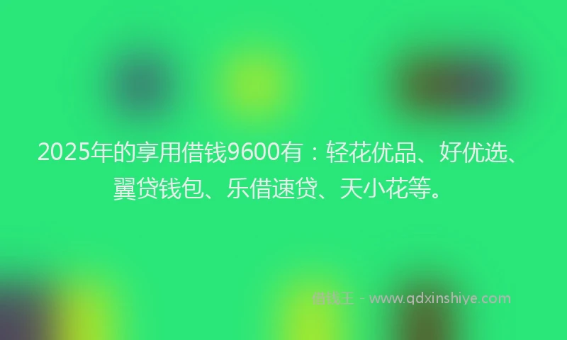 2025年的享用借钱9600有：轻花优品、好优选、翼贷钱包、乐借速贷、天小花等。