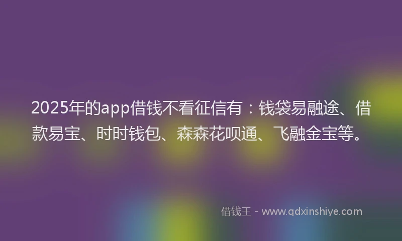 2025年的app借钱不看征信有：钱袋易融途、借款易宝、时时钱包、森森花呗通、飞融金宝等。