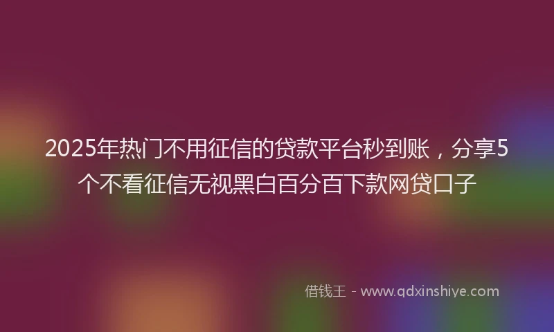 2025年热门不用征信的贷款平台秒到账，分享5个不看征信无视黑白百分百下款网贷口子