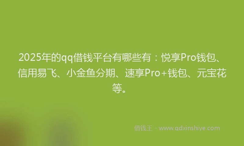2025年的qq借钱平台有哪些有：悦享Pro钱包、信用易飞、小金鱼分期、速享Pro+钱包、元宝花等。