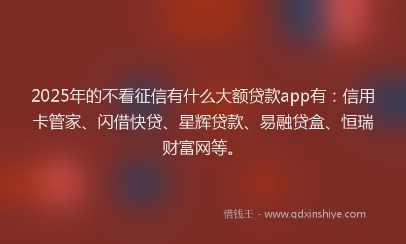 2025年的不看征信有什么大额贷款app有：信用卡管家、闪借快贷、星辉贷款、易融贷盒、恒瑞财富网等。