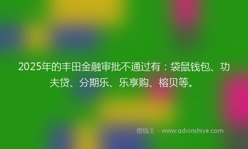 2025年的丰田金融审批不通过有：袋鼠钱包、功夫贷、分期乐、乐享购、榕贝等。
