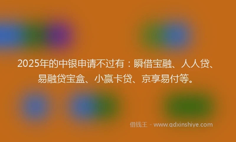 2025年的中银申请不过有：瞬借宝融、人人贷、易融贷宝盒、小赢卡贷、京享易付等。