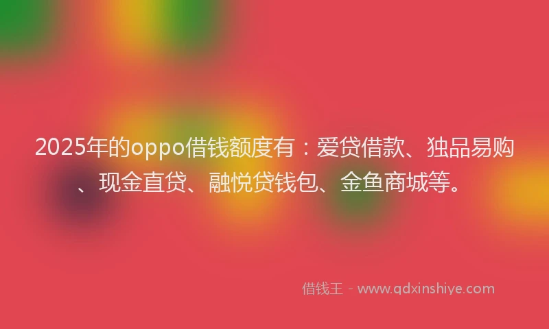 2025年的oppo借钱额度有：爱贷借款、独品易购、现金直贷、融悦贷钱包、金鱼商城等。