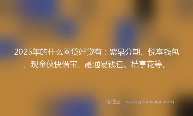 2025年的什么网贷好贷有：紫晶分期、悦享钱包、现金侠快借宝、融通易钱包、桔享花等。