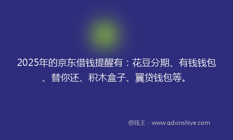 2025年的京东借钱提醒有：花豆分期、有钱钱包、替你还、积木盒子、翼贷钱包等。