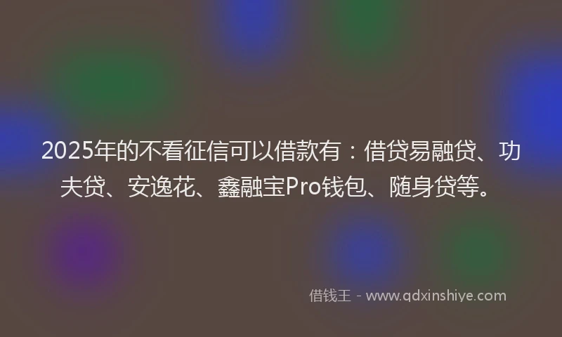 2025年的不看征信可以借款有：借贷易融贷、功夫贷、安逸花、鑫融宝Pro钱包、随身贷等。