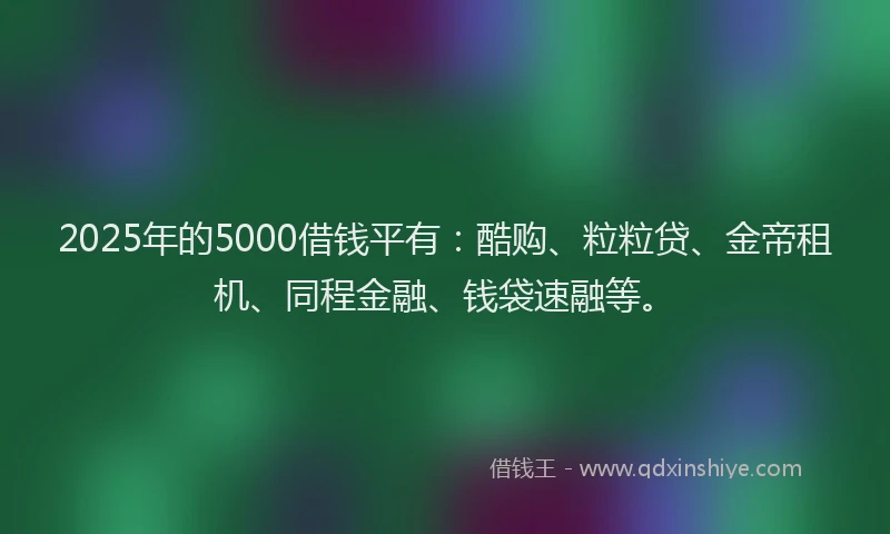 2025年的5000借钱平有：酷购、粒粒贷、金帝租机、同程金融、钱袋速融等。