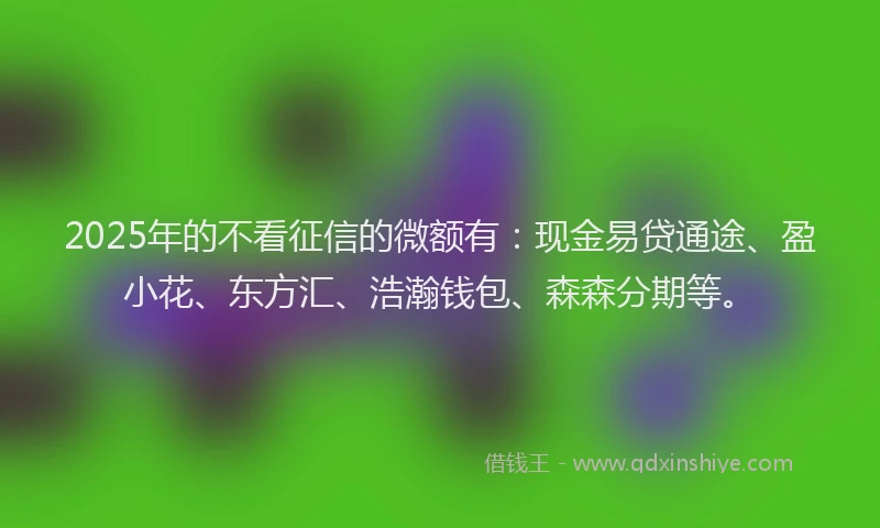 2025年的不看征信的微额有：现金易贷通途、盈小花、东方汇、浩瀚钱包、森森分期等。