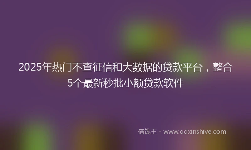 2025年热门不查征信和大数据的贷款平台，整合5个最新秒批小额贷款软件