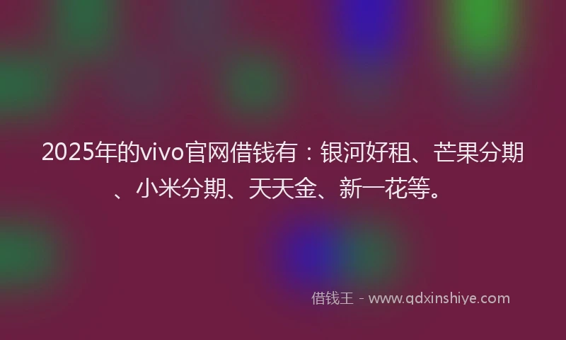 2025年的vivo官网借钱有：银河好租、芒果分期、小米分期、天天金、新一花等。