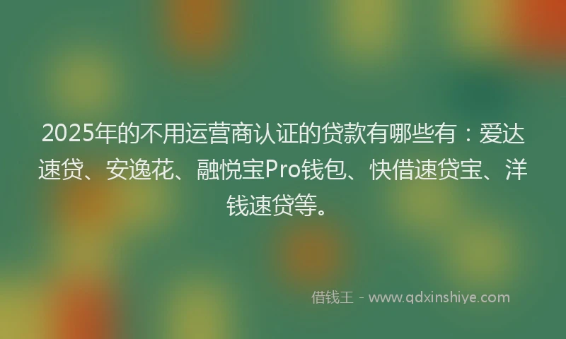 2025年的不用运营商认证的贷款有哪些有：爱达速贷、安逸花、融悦宝Pro钱包、快借速贷宝、洋钱速贷等。