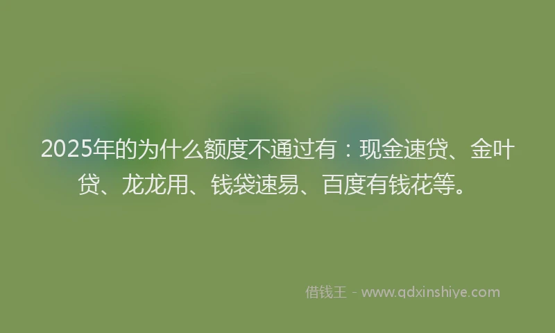 2025年的为什么额度不通过有：现金速贷、金叶贷、龙龙用、钱袋速易、百度有钱花等。