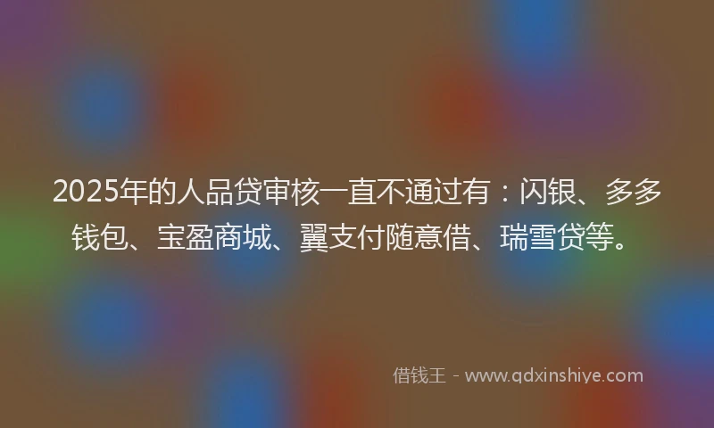 2025年的人品贷审核一直不通过有：闪银、多多钱包、宝盈商城、翼支付随意借、瑞雪贷等。