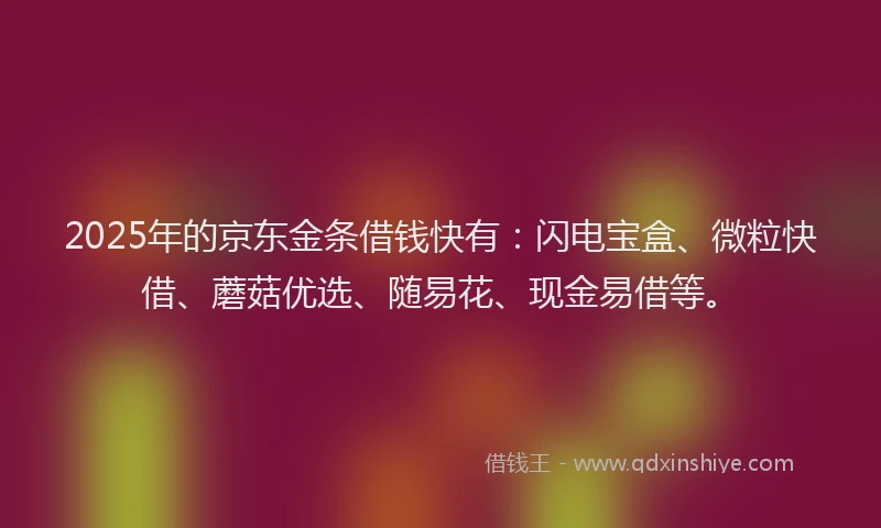 2025年的京东金条借钱快有：闪电宝盒、微粒快借、蘑菇优选、随易花、现金易借等。