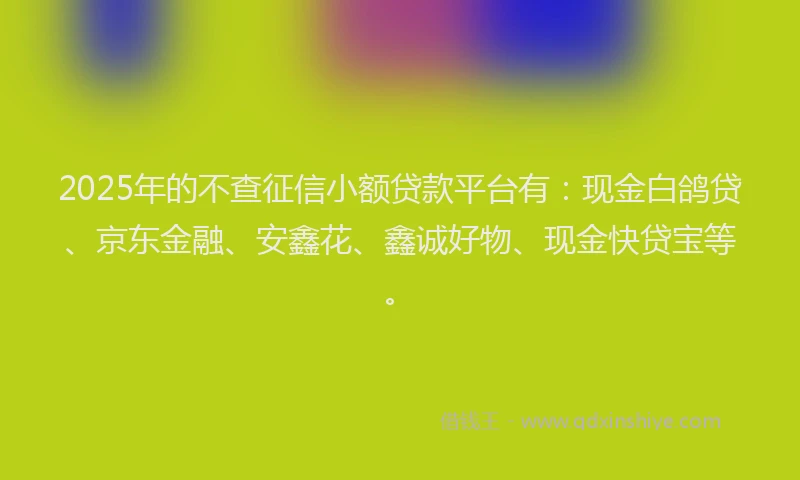 2025年的不查征信小额贷款平台有：现金白鸽贷、京东金融、安鑫花、鑫诚好物、现金快贷宝等。