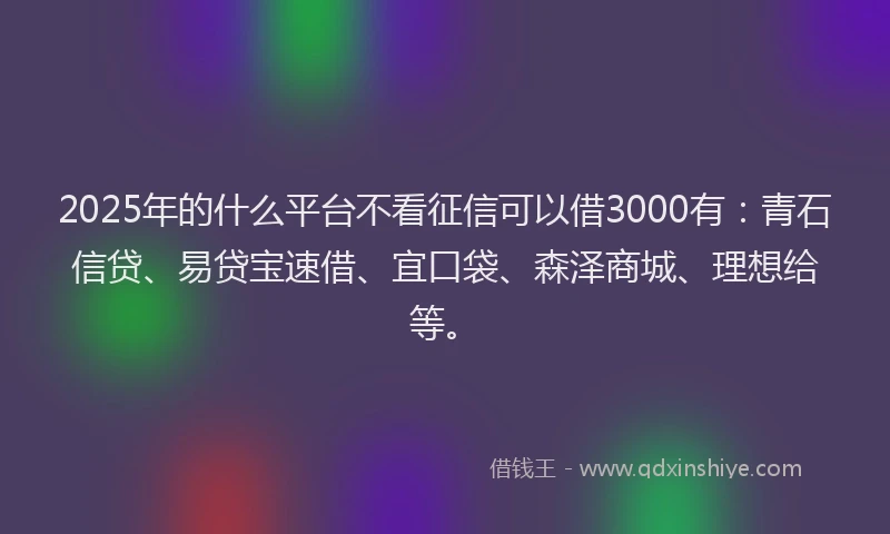 2025年的什么平台不看征信可以借3000有：青石信贷、易贷宝速借、宜口袋、森泽商城、理想给等。