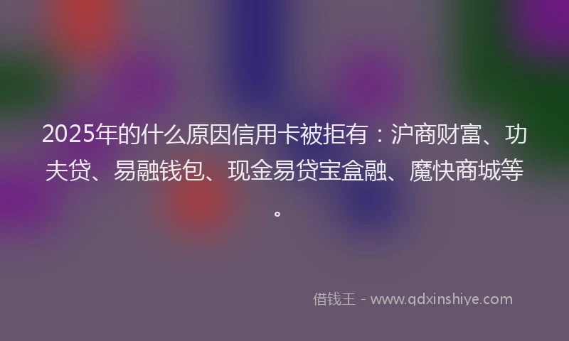 2025年的什么原因信用卡被拒有：沪商财富、功夫贷、易融钱包、现金易贷宝盒融、魔快商城等。