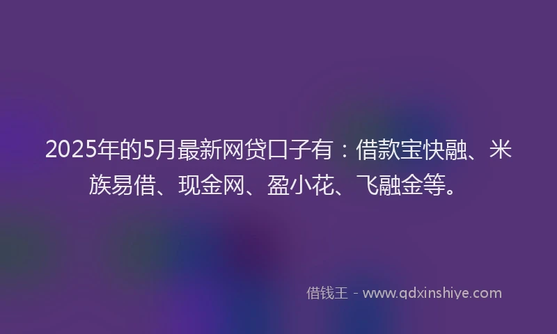 2025年的5月最新网贷口子有：借款宝快融、米族易借、现金网、盈小花、飞融金等。