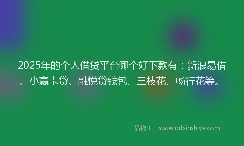 2025年的个人借贷平台哪个好下款有：新浪易借、小赢卡贷、融悦贷钱包、三枝花、畅行花等。
