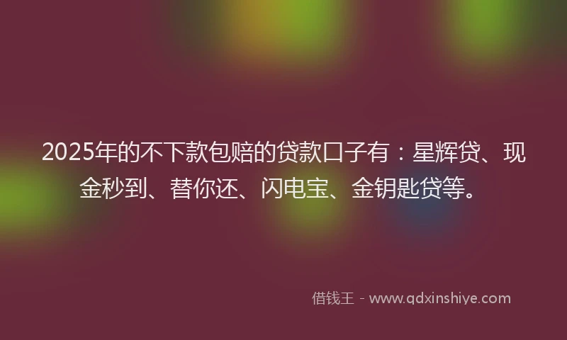 2025年的不下款包赔的贷款口子有：星辉贷、现金秒到、替你还、闪电宝、金钥匙贷等。