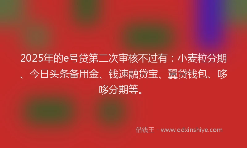2025年的e号贷第二次审核不过有：小麦粒分期、今日头条备用金、钱速融贷宝、翼贷钱包、哆哆分期等。