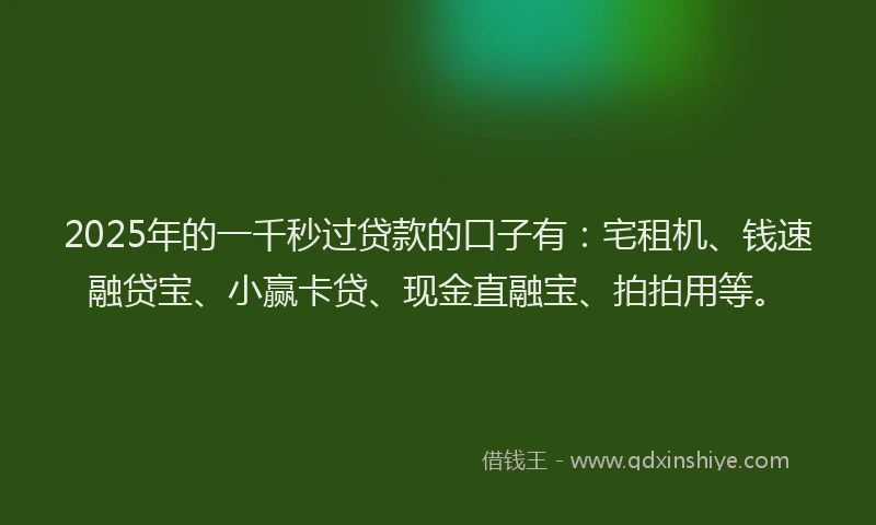 2025年的一千秒过贷款的口子有：宅租机、钱速融贷宝、小赢卡贷、现金直融宝、拍拍用等。