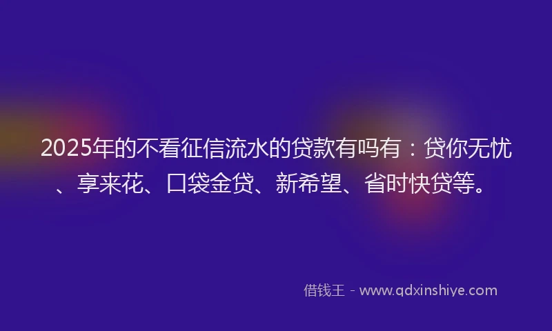 2025年的不看征信流水的贷款有吗有：贷你无忧、享来花、口袋金贷、新希望、省时快贷等。