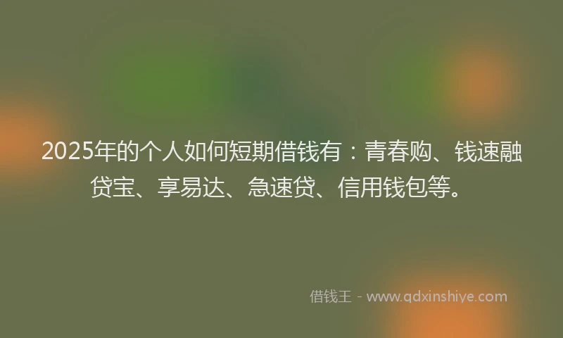 2025年的个人如何短期借钱有：青春购、钱速融贷宝、享易达、急速贷、信用钱包等。